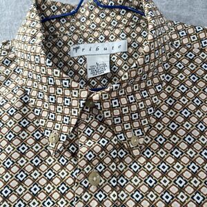 Vtg Tribute Short Sleeve Button Down Diamond Pattern shirt Mens L cotton